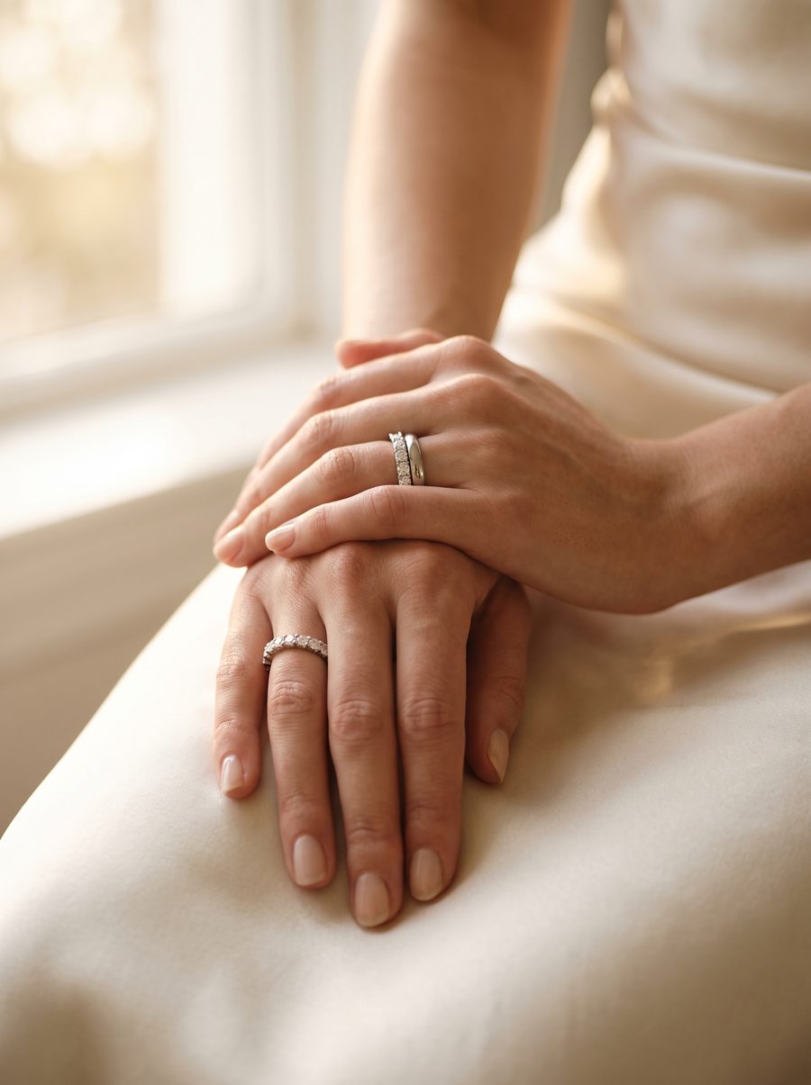 Diamond eternity and platinum wedding bands