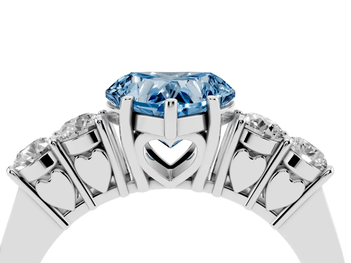 Fancy Blue Heart Cut Cut Diamond Five-Stone Prong Set White Gold Ring Platinum