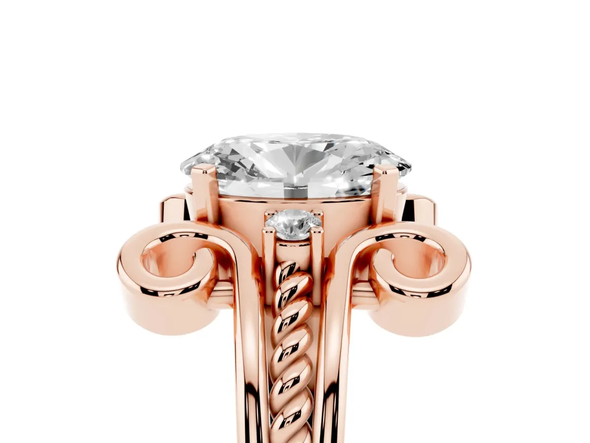 Oval Cut Solitaire Twisted Band Scroll Prong Ring Rose gold