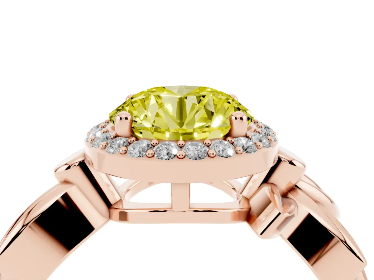 Fancy Yellow Round Cut Halo Diamond Floral Band with Four-Prong Setting Rose gold