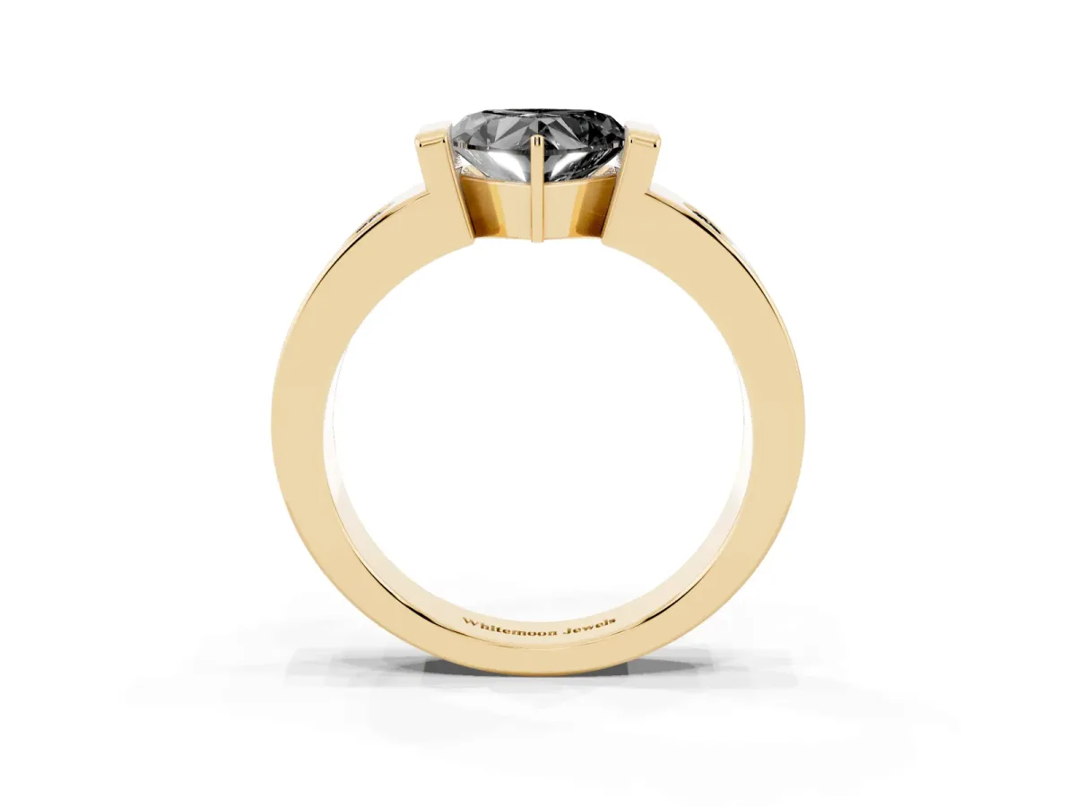 Fancy Black Heart Cut Brilliant Channel-Set Diamond Ring with Bezel Prong Setting Yellow gold