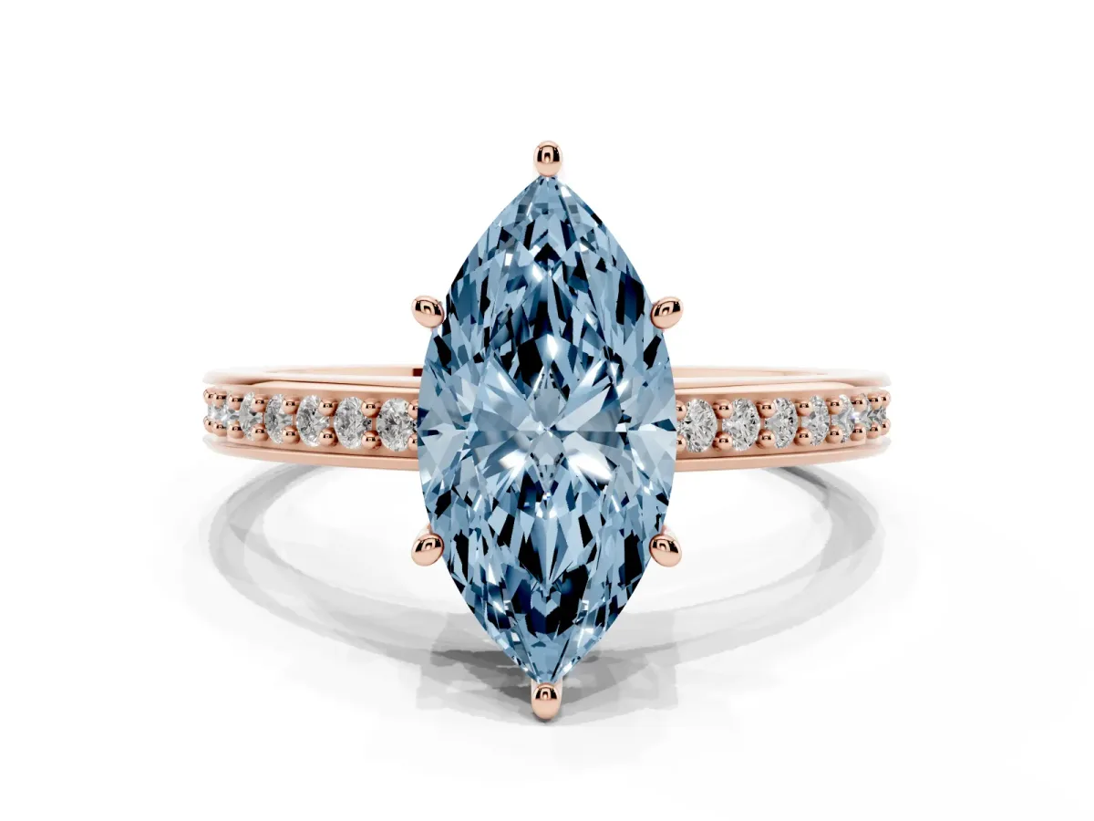Fancy Blue Marquise Cut Solitaire Pavé Band Prong Setting Ring Rose gold