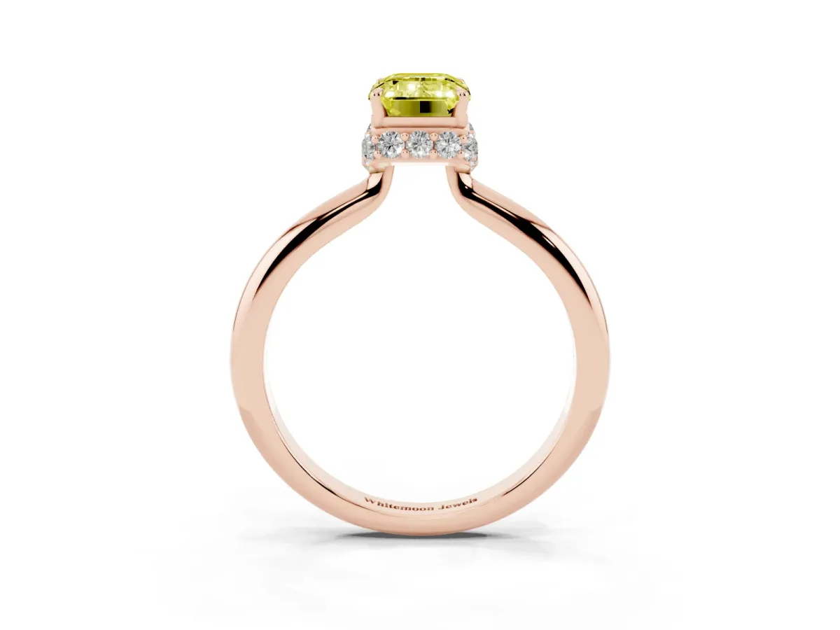 Fancy Yellow Emerald Cut Brilliant Solitaire Engagement Ring with Six-Prong Setting and Classic Band Rose gold