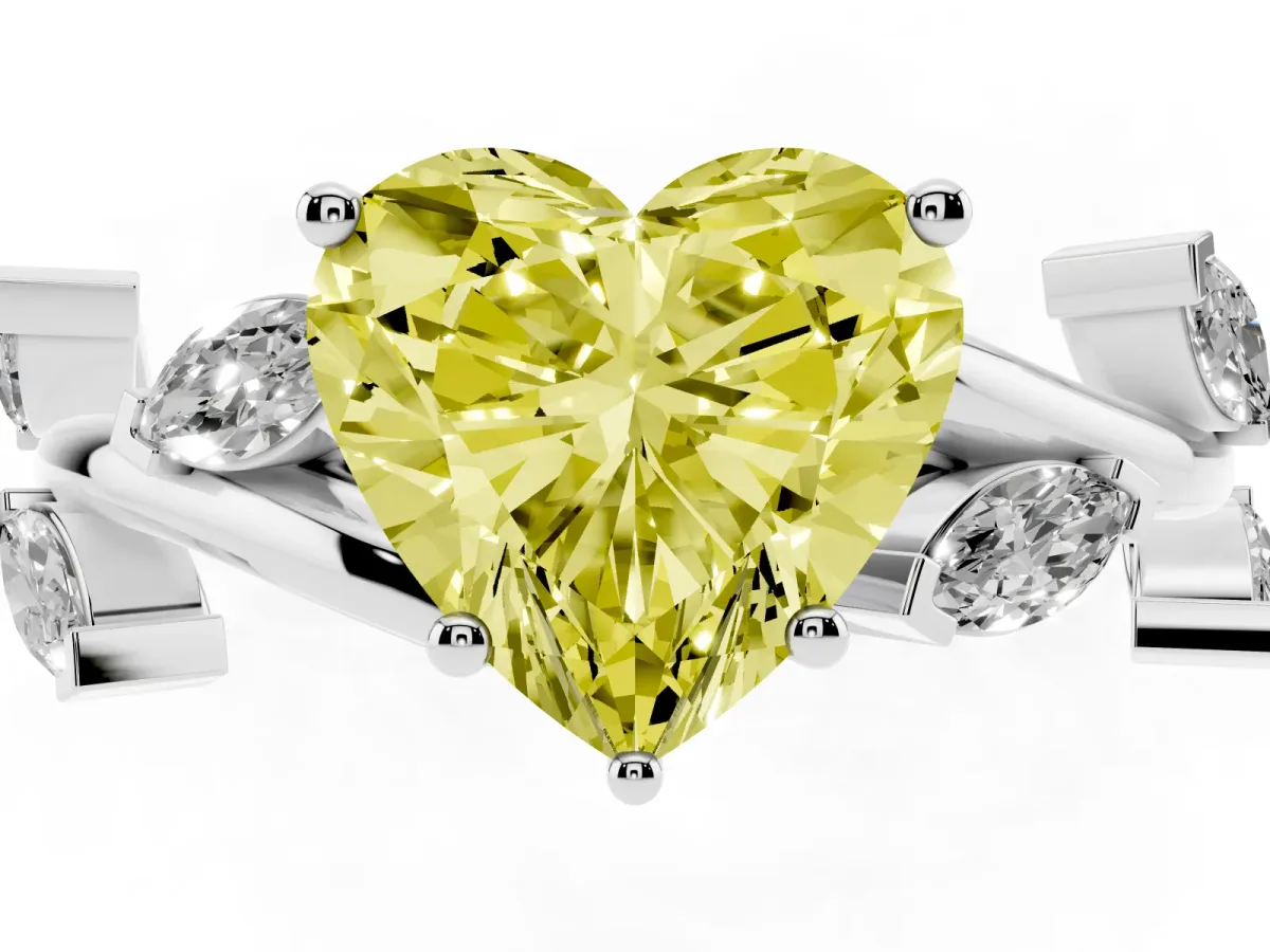 Fancy Yellow Heart Cut Solitaire Twisted Band Marquise Accent Prong Setting Ring Silver