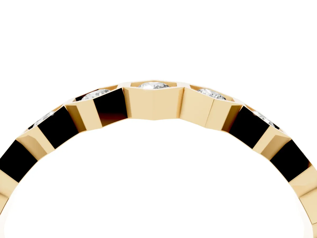 Hexagon Pave Diamond Eternity Band with Bezel Setting Yellow gold