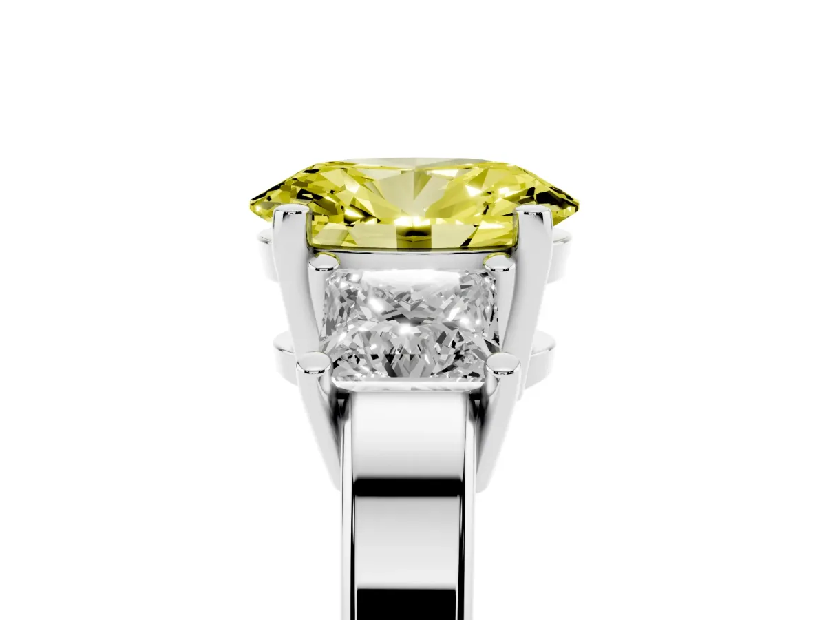 Fancy Yellow Three-Stone Oval Cut Cut Solitaire Ring with Prong Setting Platinum