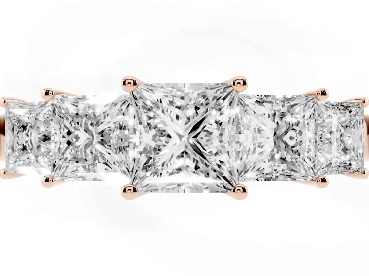 Princess Cut Five-Stone Diamond Ring with Classic Prong Setting Rose gold