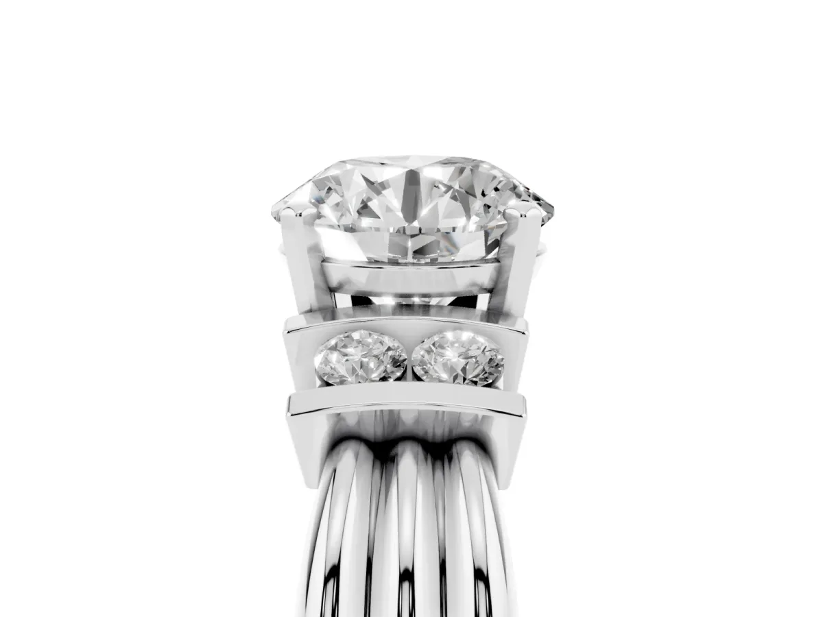 Round Cut Cut Three-Stone Channel Set Ring with Bar Prongs Silver