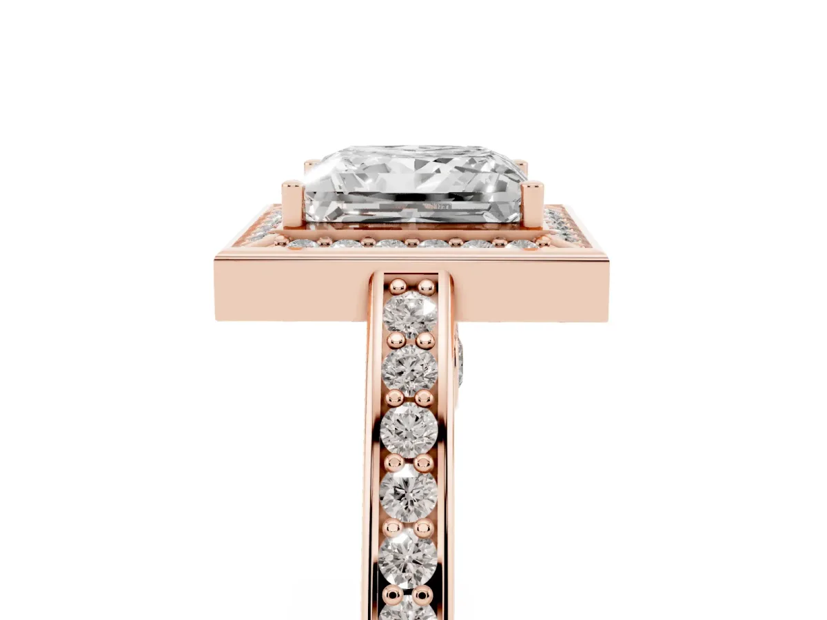 Princess Cut Cut Halo Pave Split Shank Prong Setting Ring Rose gold