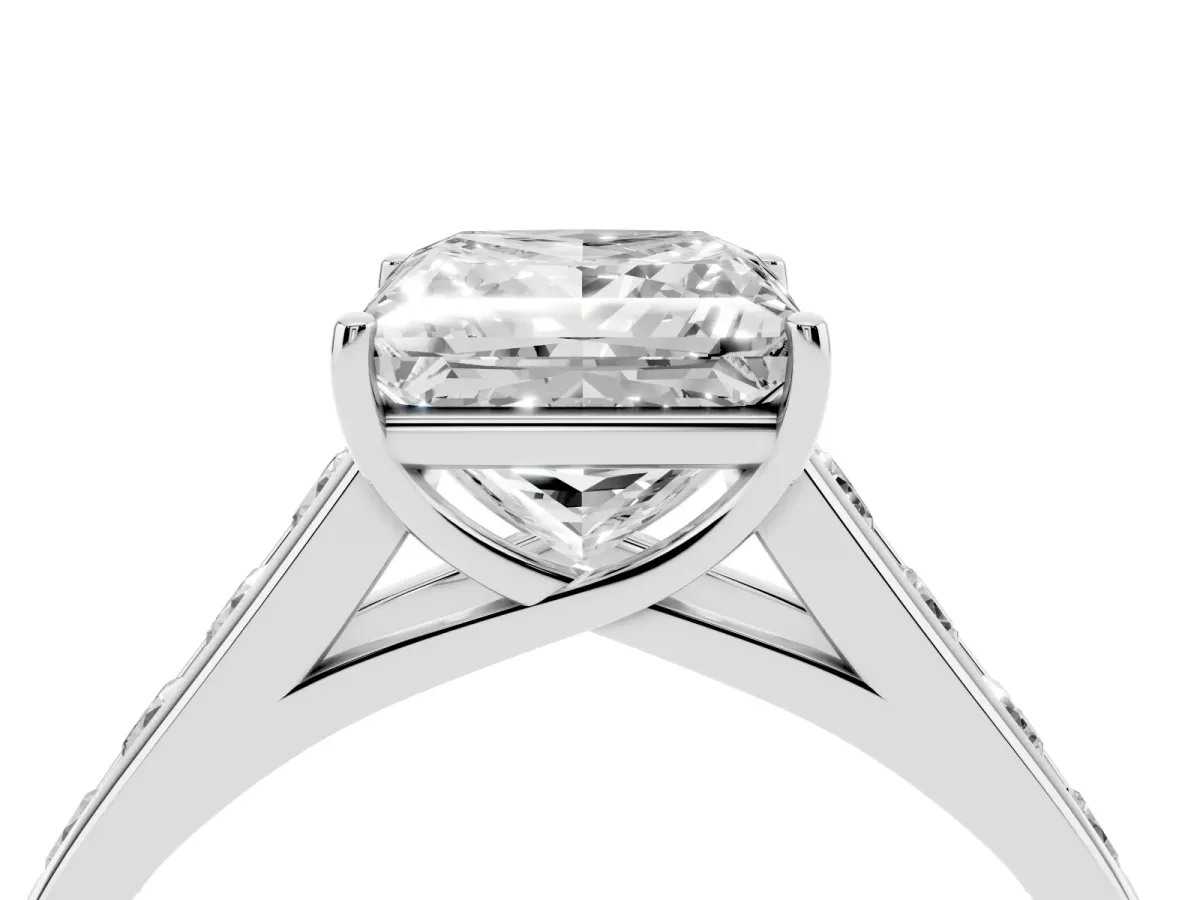 Princess Cut Brilliant Channel-Set Solitaire Ring with Four-Prong Setting Silver