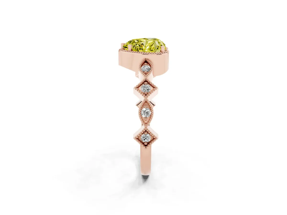 Fancy Yellow Heart Cut Milgrain Marquise Diamond Twist Band Ring Rose gold