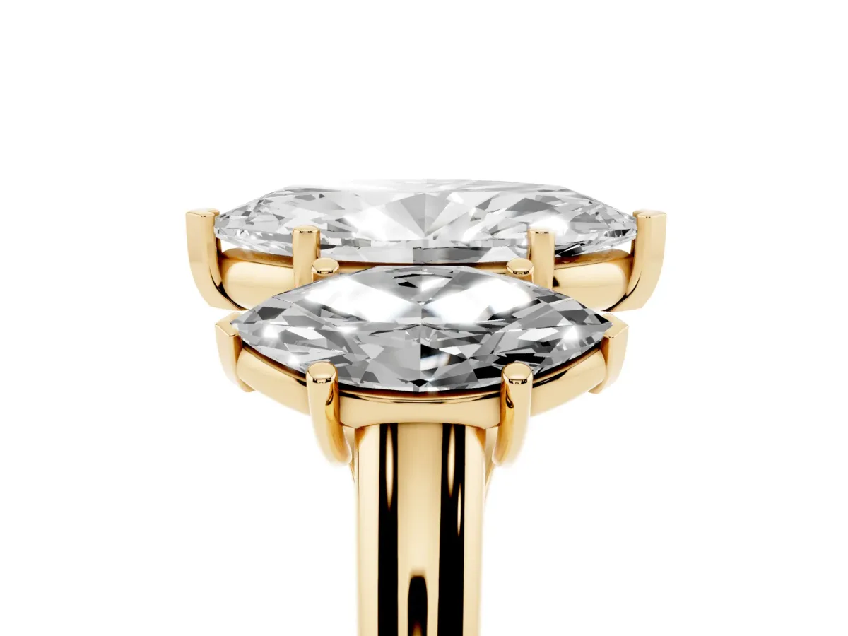 Three-Stone Marquise Cut Diamond Engagement Ring with Prong Setting Yellow gold