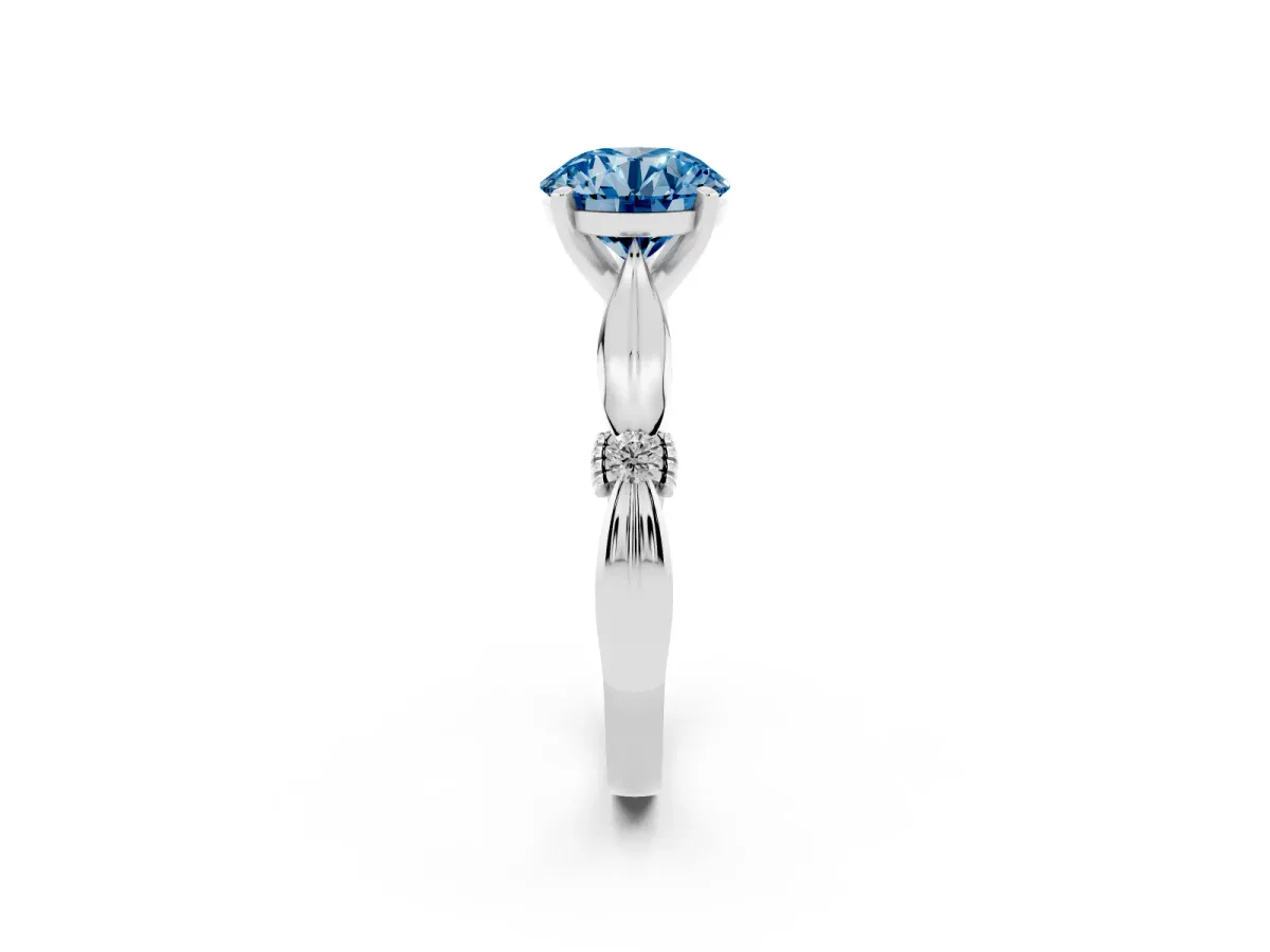 Fancy Blue Round Cut Solitaire Diamond Twisted Band with Four-Prong Setting Platinum