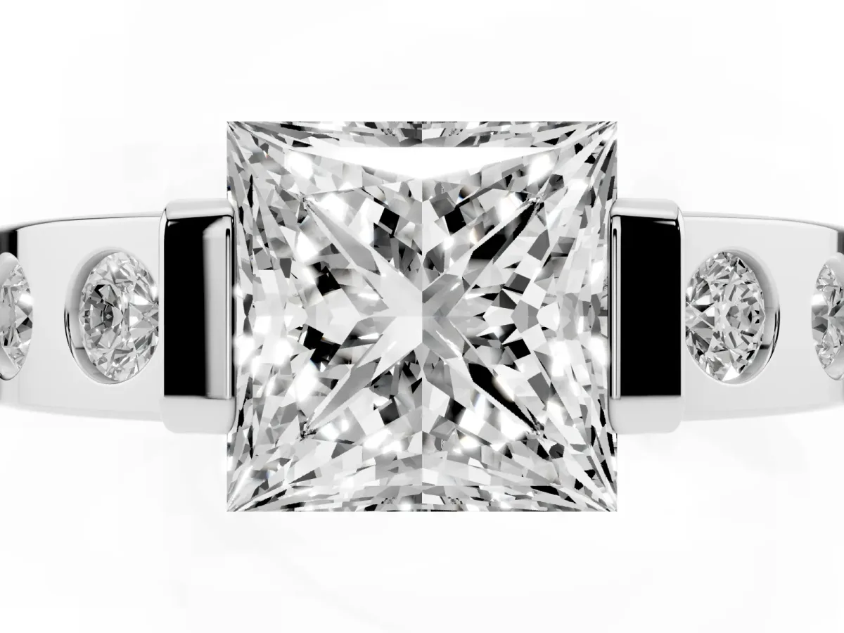 Princess Cut Brilliant Channel-Set Diamond Ring with Bezel Prong Setting Silver