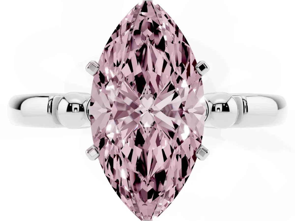 Fancy Pink Marquise Cut Solitaire Beaded Band with Four-Prong Setting Silver