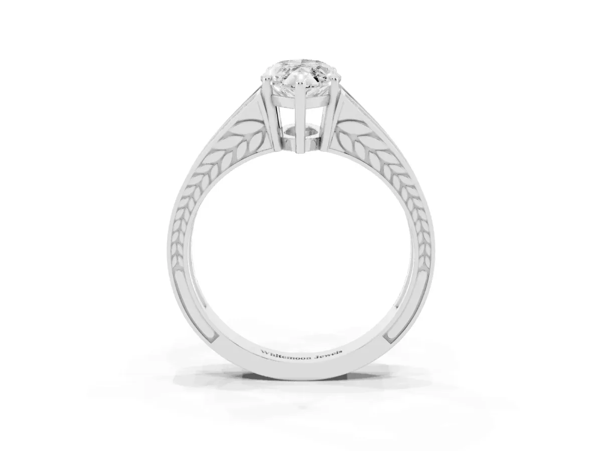 Marquise Cut Diamond Split Shank Ring with Pavé Band and Four-Prong Setting Silver