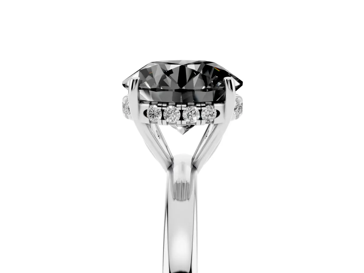 Fancy Black Round Cut Solitaire Diamond Ring with Prong Setting and Plain Band Silver