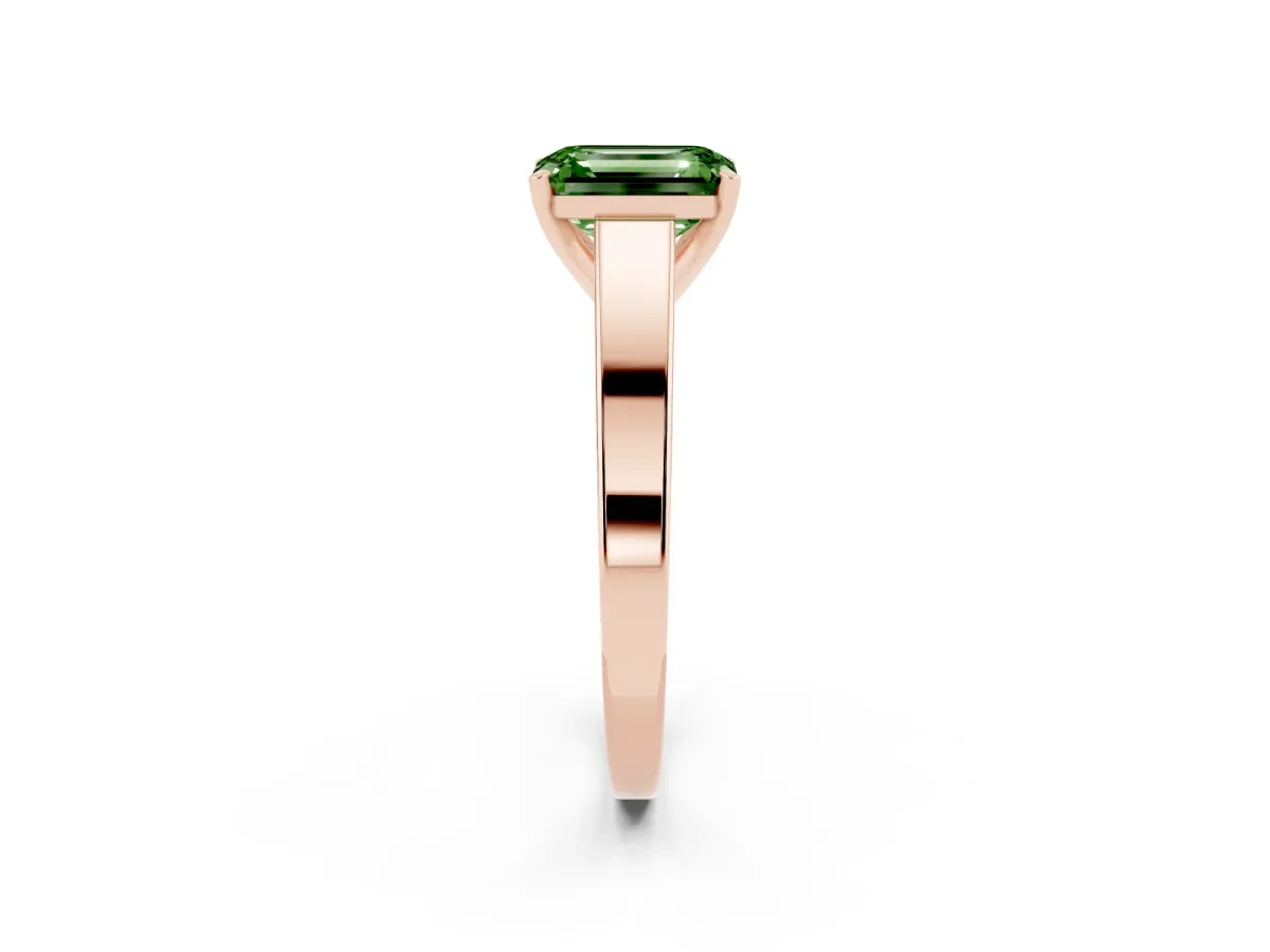 Fancy Green Emerald Cut Solitaire Engagement Ring with Four-Prong Setting and Tapered Band Rose gold