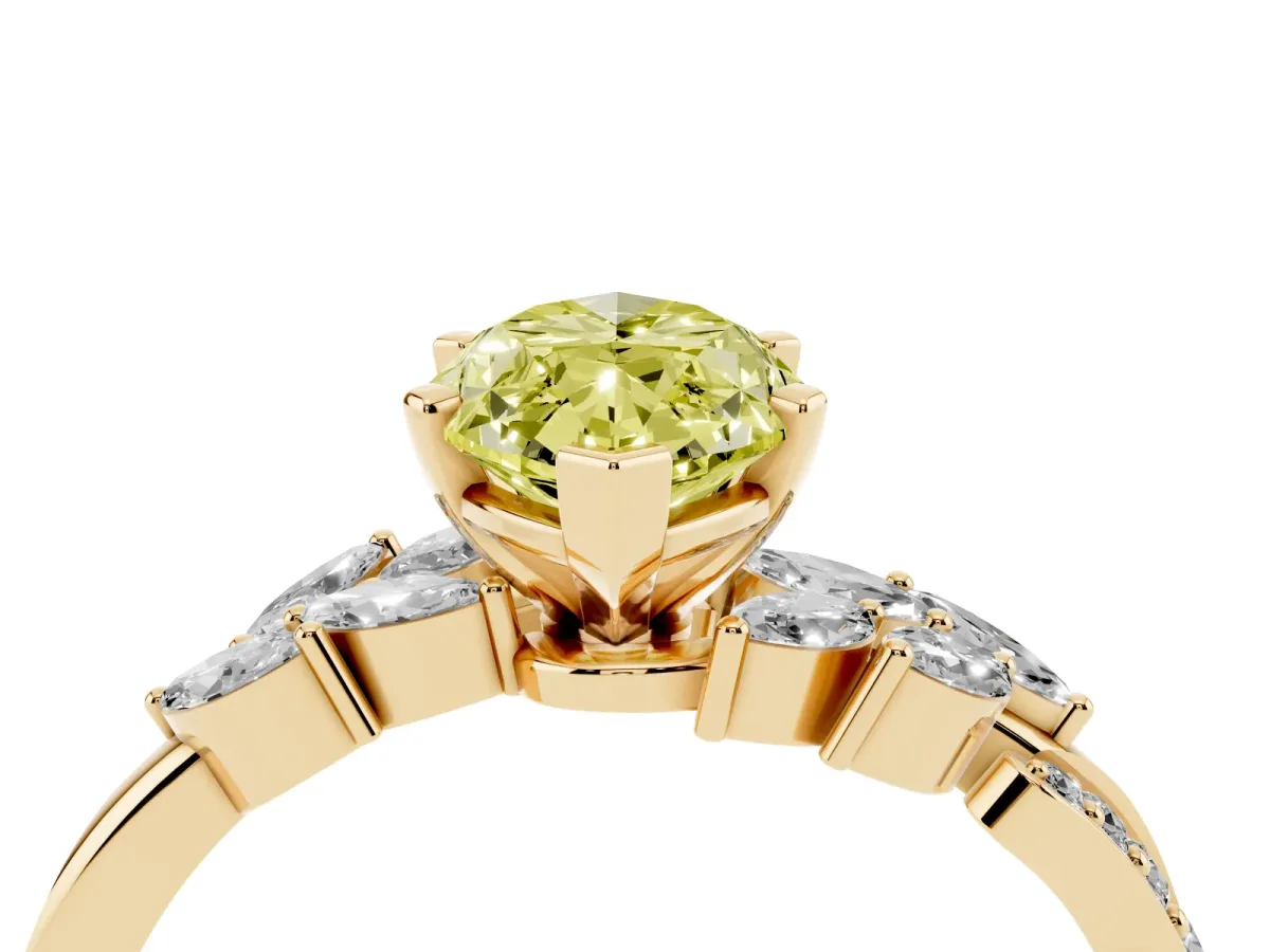 Fancy Yellow Marquise Cut Solitaire Marquise Twist Band with Six-Prong Setting Yellow gold