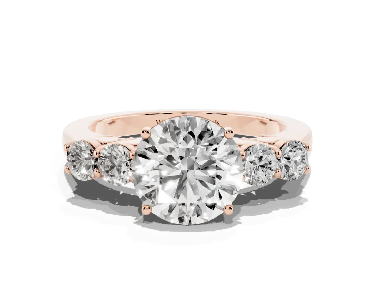 Round Cut Cut Diamond Five-Stone Prong Set White Gold Ring Rose gold