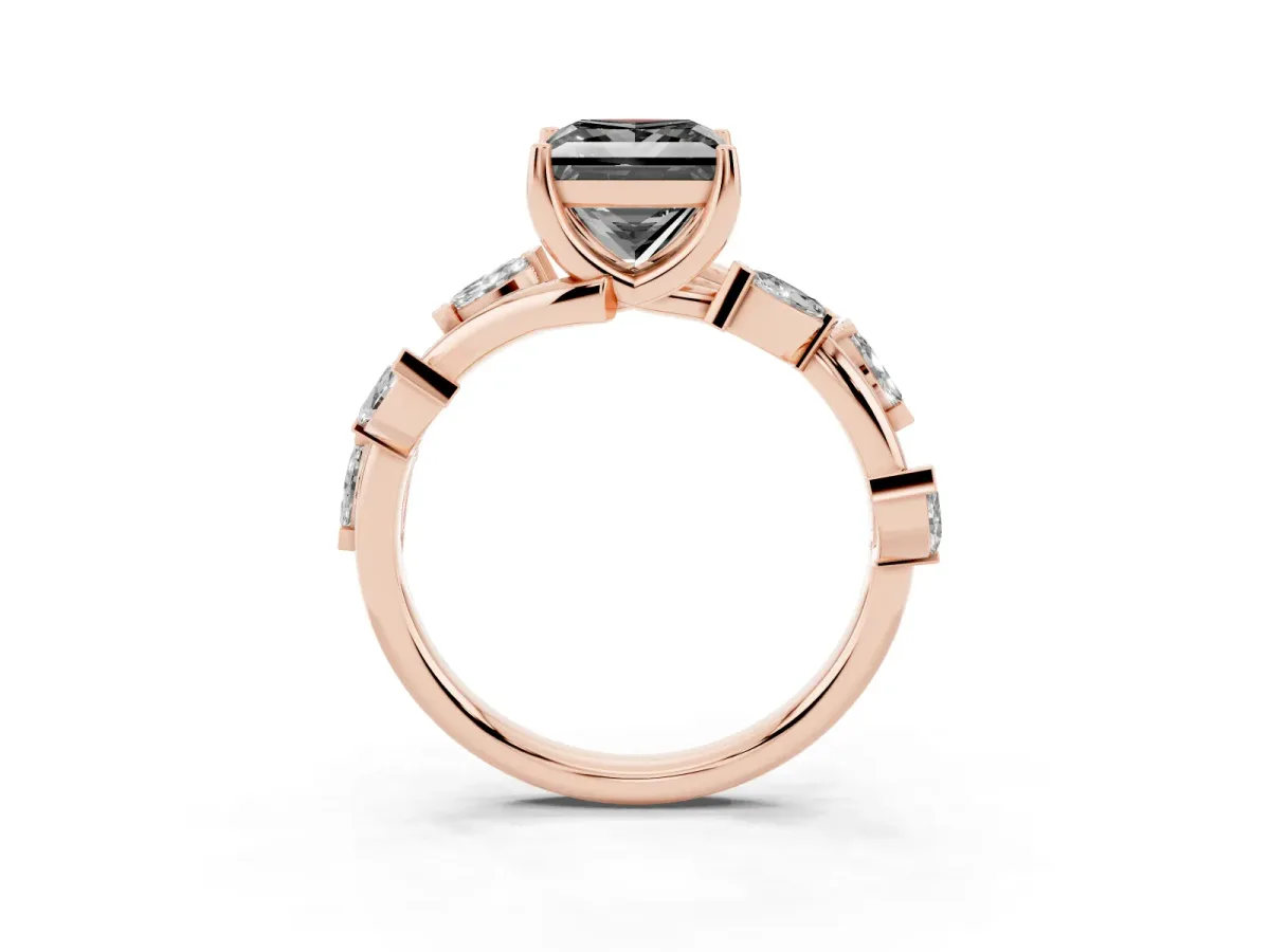 Fancy Black Princess Cut Solitaire Twisted Band Marquise Accent Prong Setting Ring Rose gold
