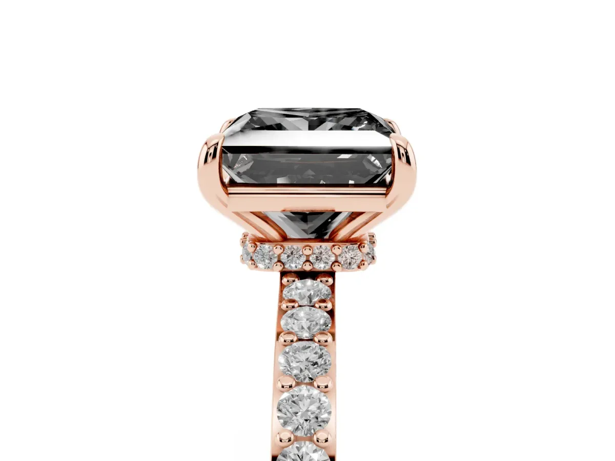 Fancy Black Princess Cut Diamond Solitaire Engagement Ring with Pavé Band and Four-Prong Setting Rose gold