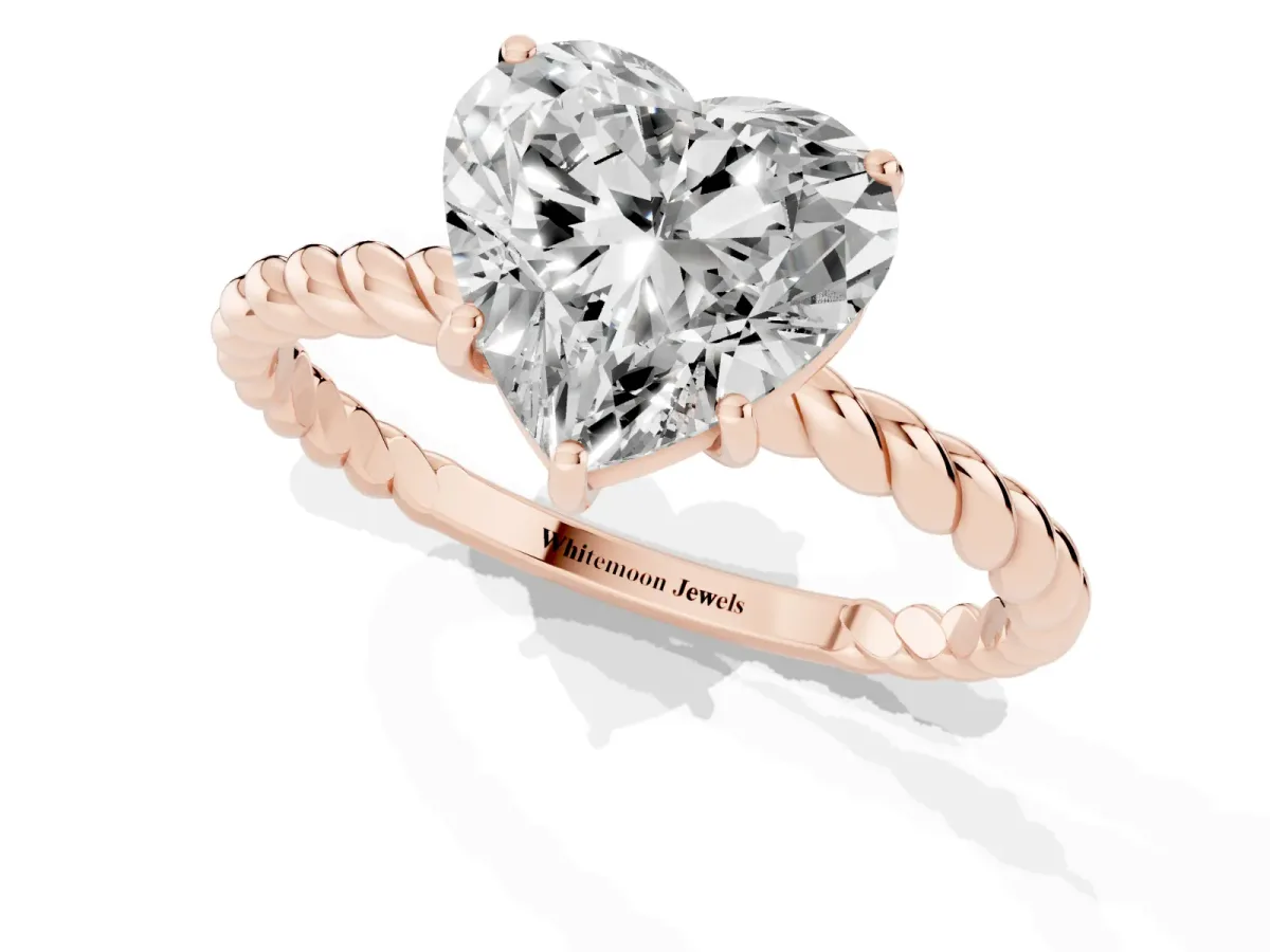 Heart Cut Solitaire Twisted Band 4-Prong Ring Rose gold