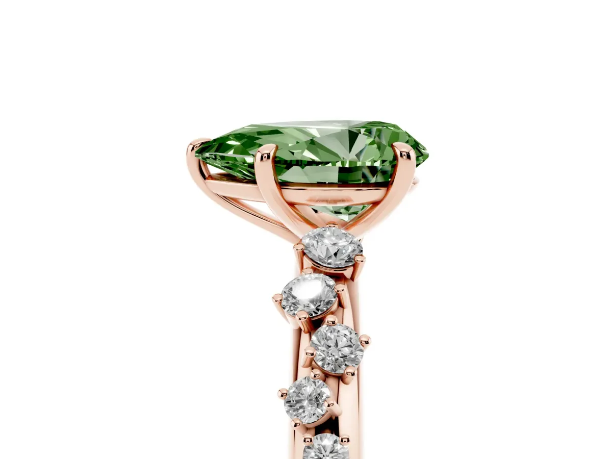 Fancy Green Pear Cut Diamond Cluster Prong-Set Solitaire Ring Rose gold
