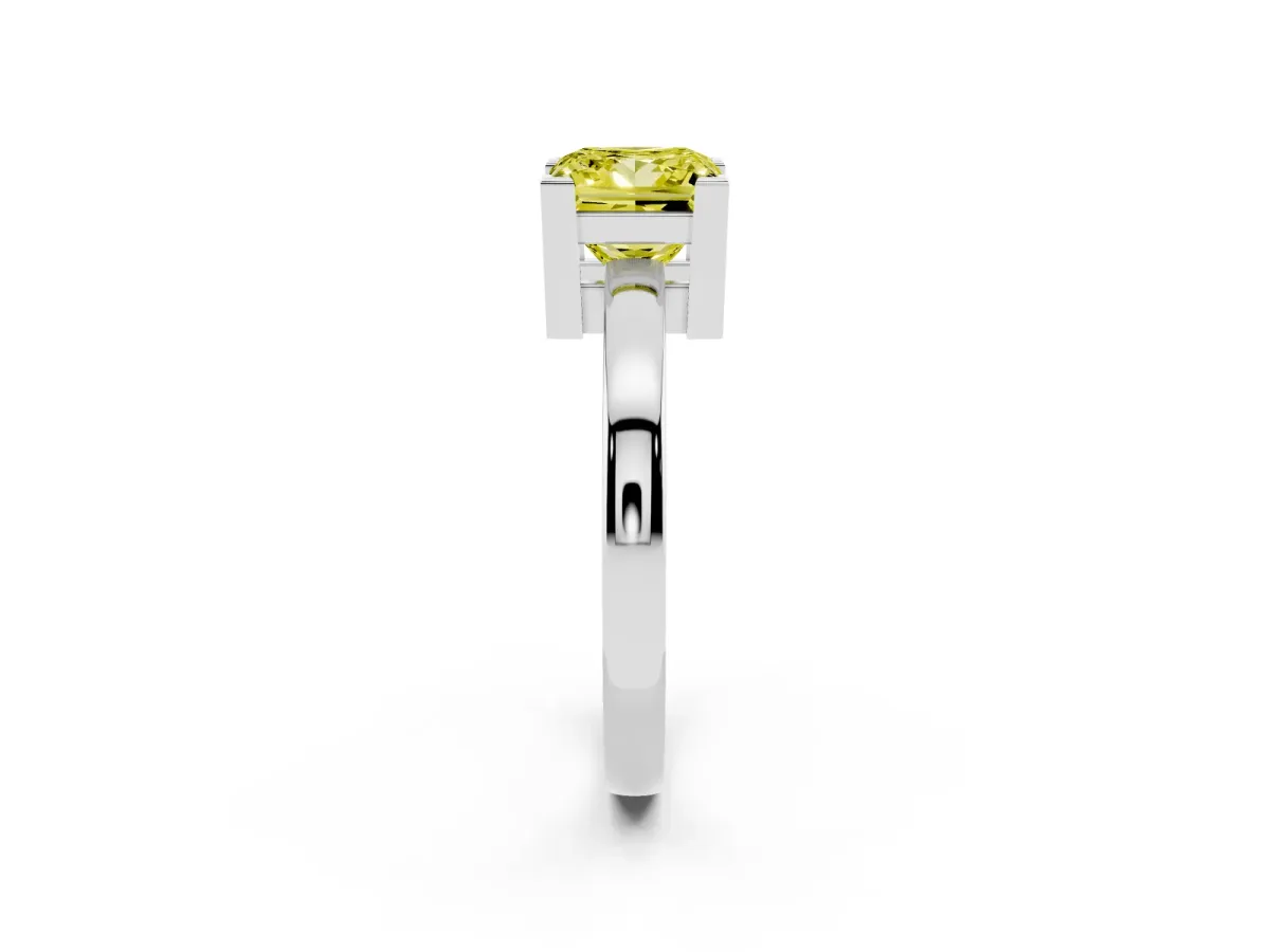 Fancy Yellow Princess Cut Cut Solitaire Ring with Four-Prong Setting and Classic Band Silver