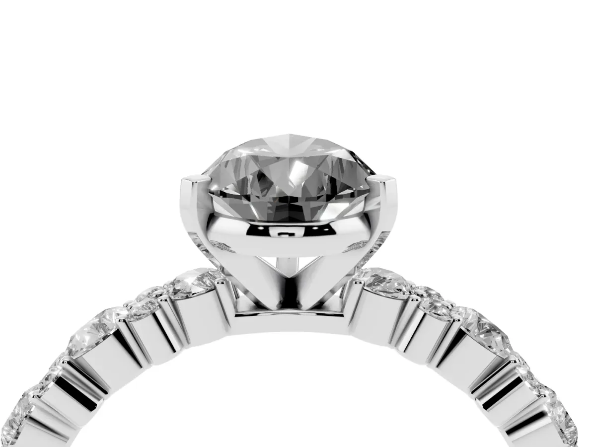 Fancy Black Pear Cut Diamond Side Stone Solitaire Ring with Round and Four-Prong Setting Platinum