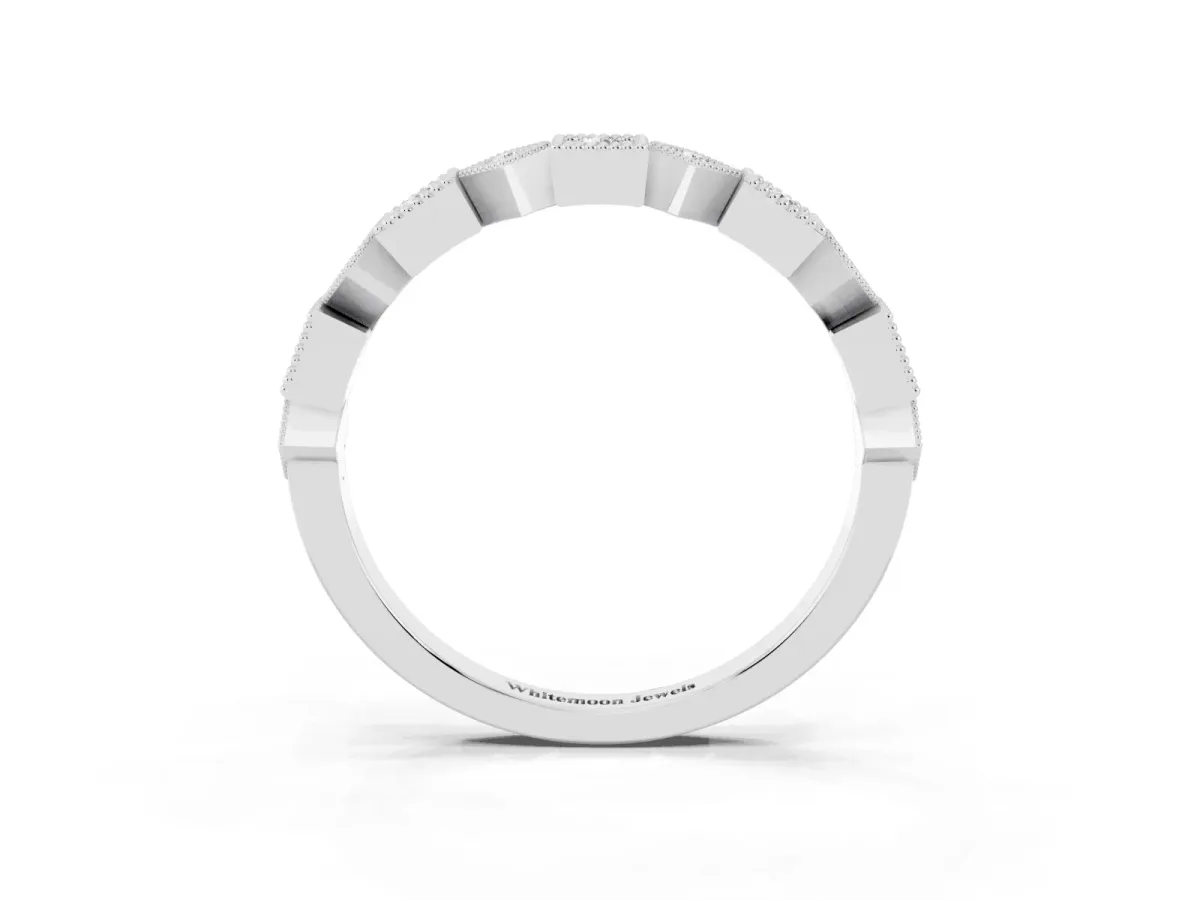 Milgrain Square Diamond Eternity Band with Bezel Setting Silver