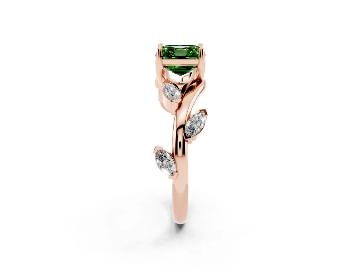 Fancy Green Asscher Cut Solitaire Twisted Band Marquise Accent Prong Setting Ring Rose gold