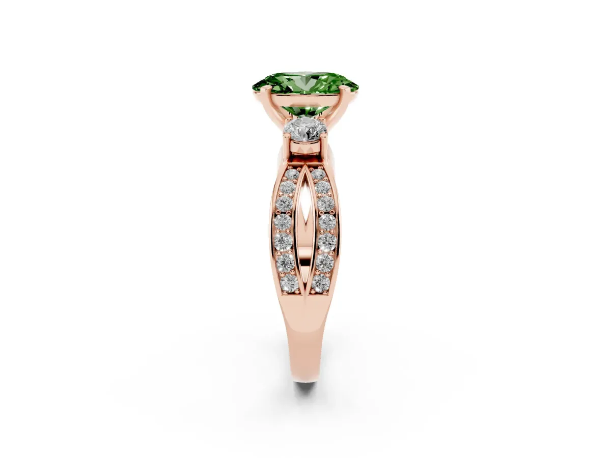 Fancy Green Three-Stone Oval Cut Cut Diamond Twist Band with Prong Setting Rose gold