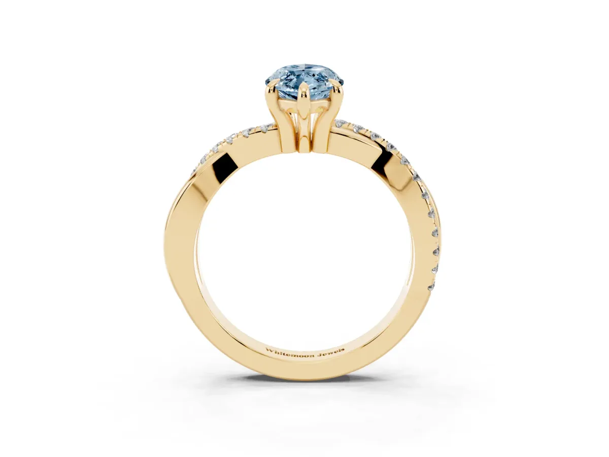 Fancy Blue Marquise Cut Cut Diamond Twist Band Solitaire with Prong Setting Yellow gold