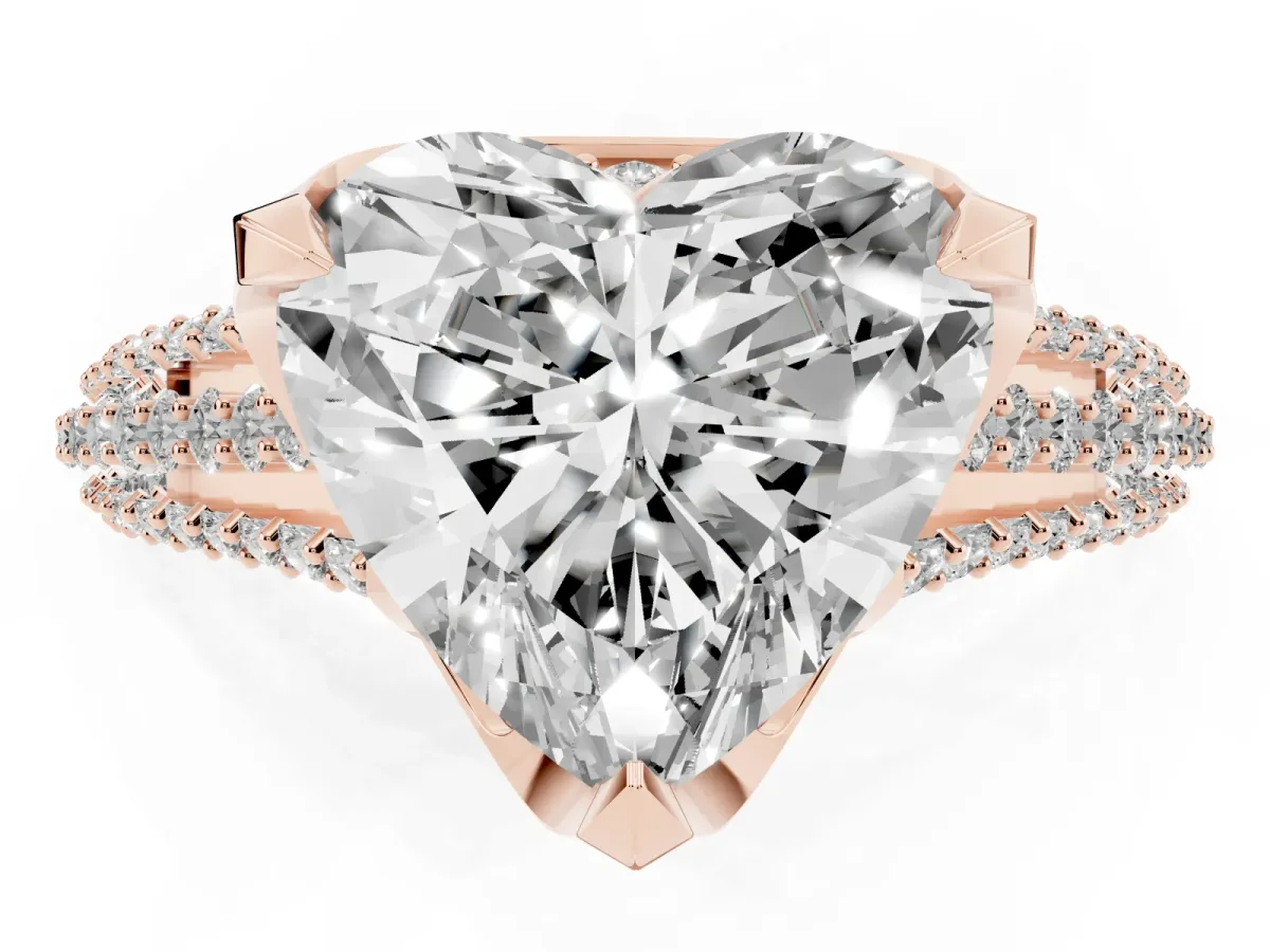 Heart Cut Solitaire Pave Split Shank Ring with Four-Prong Setting Rose gold