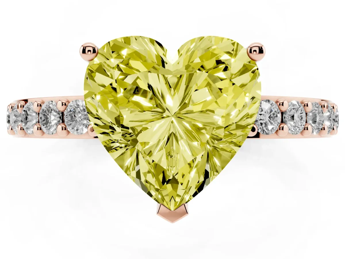 Fancy Yellow Heart Cut Cut Diamond Solitaire with Pave Band and Four-Prong Setting Rose gold