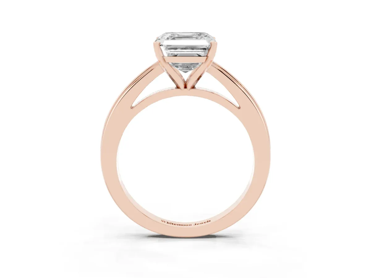 Asscher Cut Solitaire Diamond Ring with Four-Prong Setting and Classic Band Rose gold