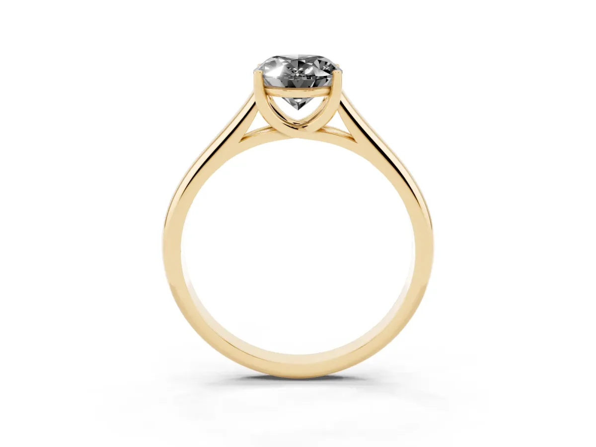 Fancy Black Oval Cut Solitaire Engagement Ring with Tapered Band and Four-Prong Setting Yellow gold