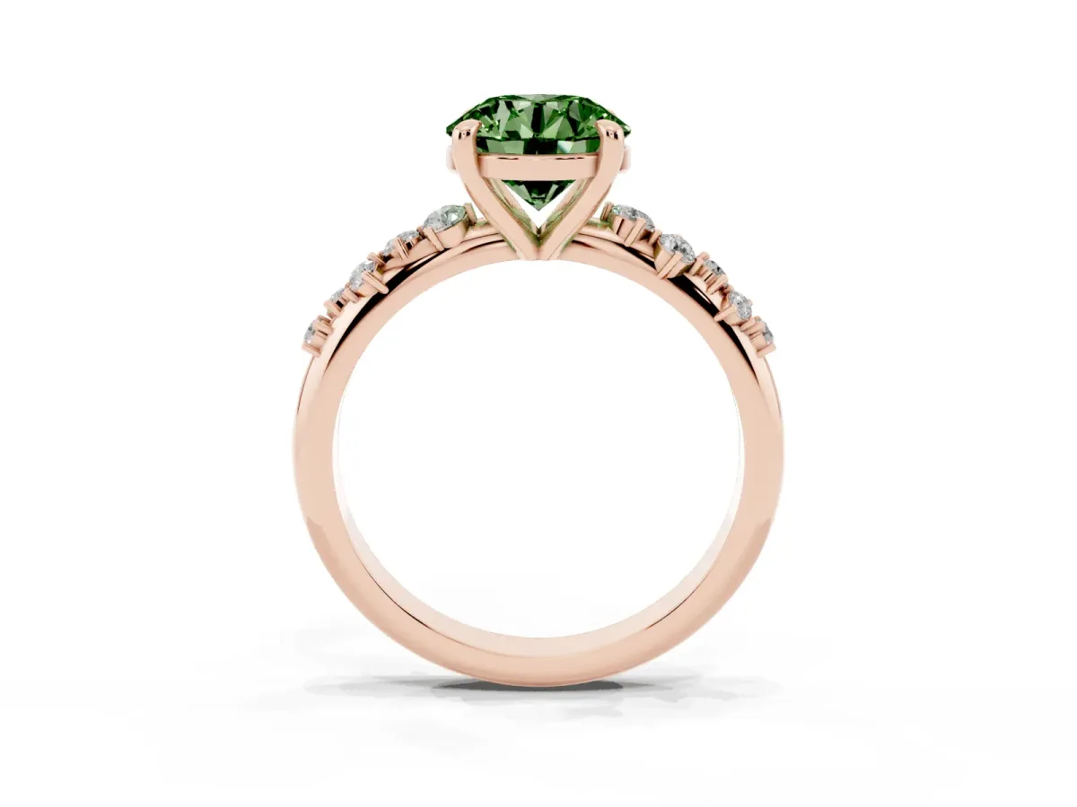 Fancy Green Round Cut Cut Diamond Vine Band with Four-Prong Setting Rose gold