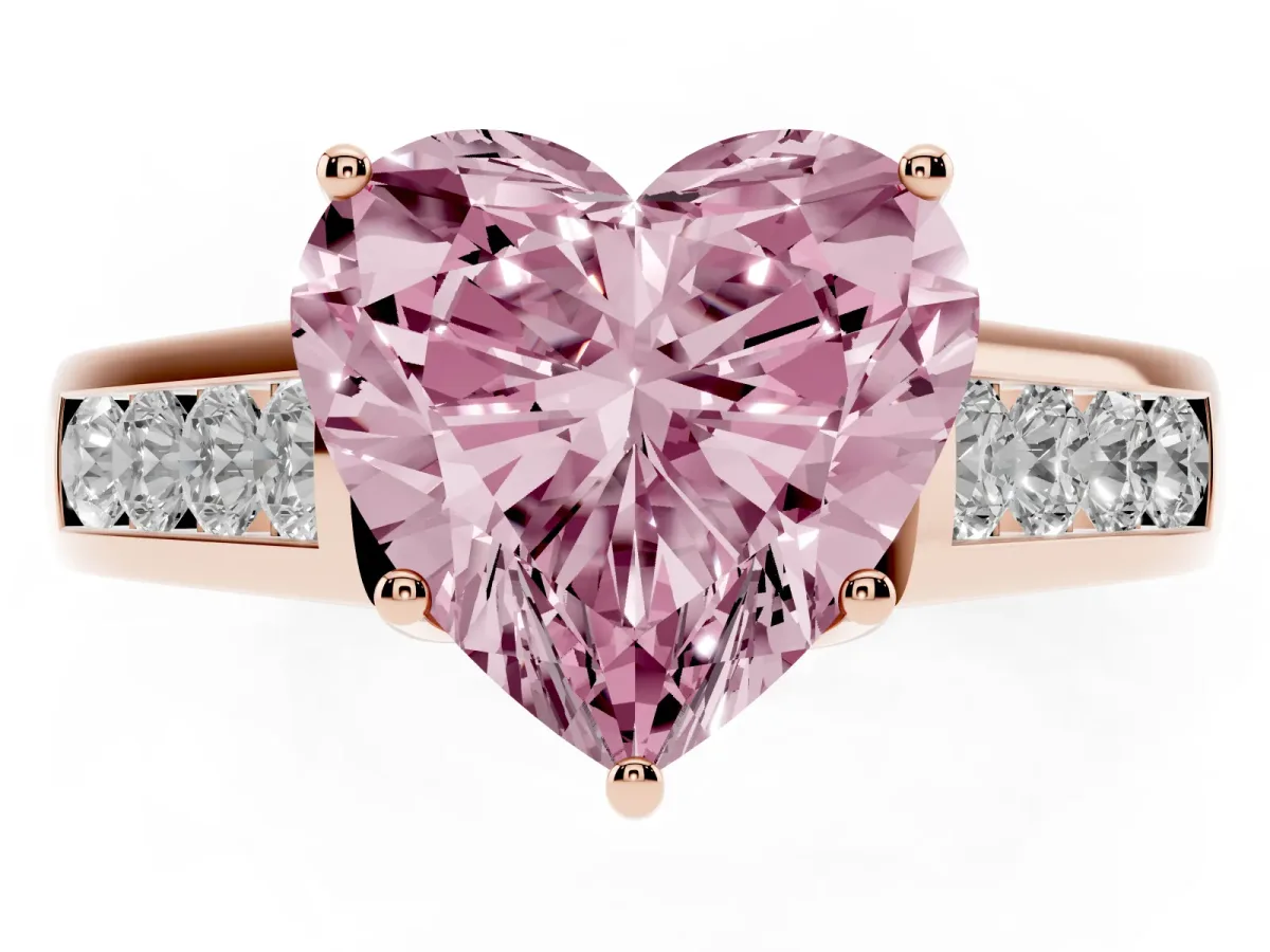 Fancy Pink Heart Cut Brilliant Channel-Set Solitaire Ring with Four-Prong Setting Rose gold