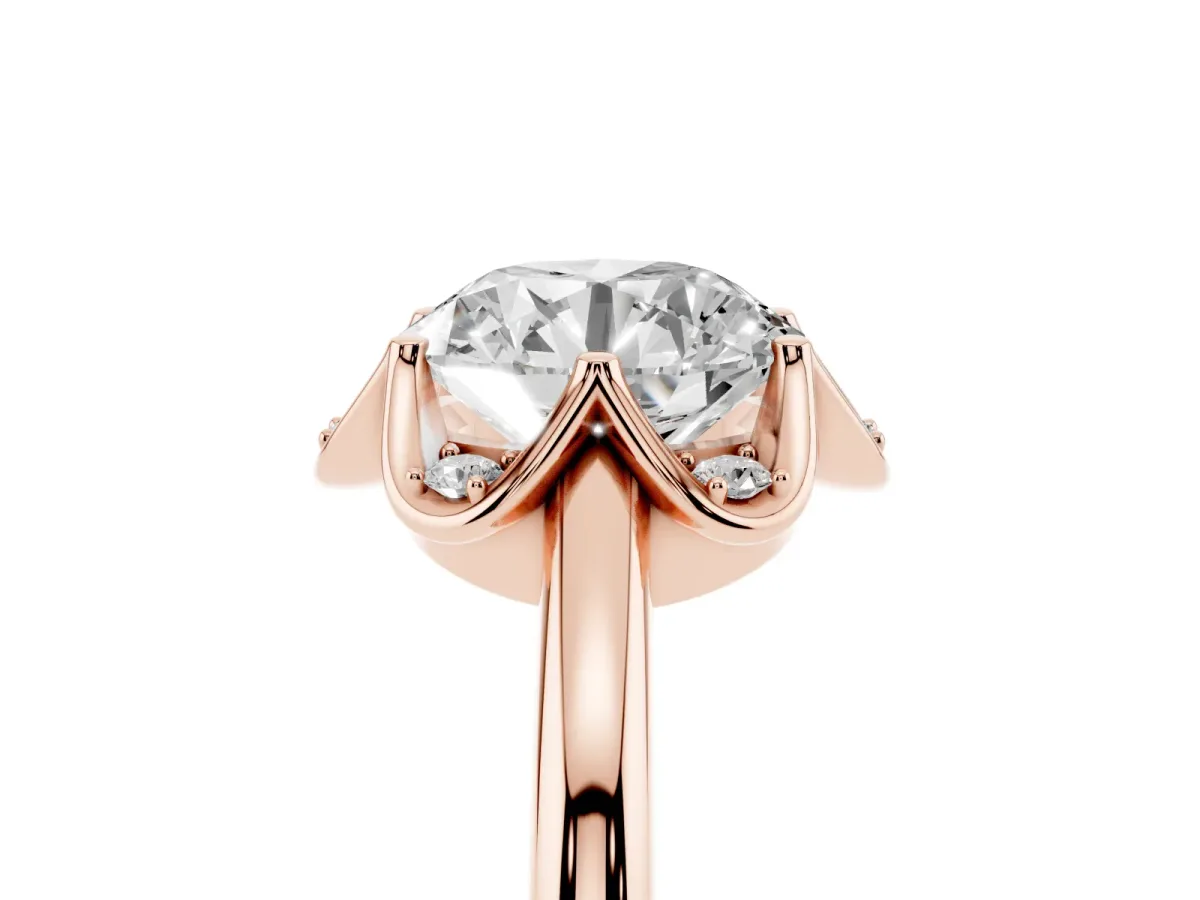 Round Cut Halo Diamond Ring with Round Cluster Setting, Solitaire Band, and Four-Prong Setting Rose gold