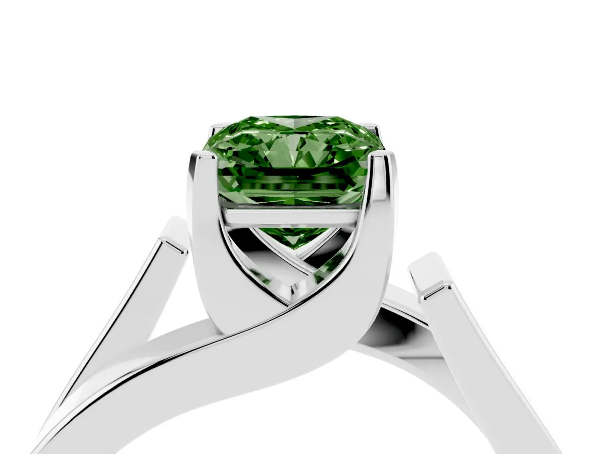 Fancy Green Modern Tension Set Radiant Cut Diamond Solitaire Wide Band Ring Platinum
