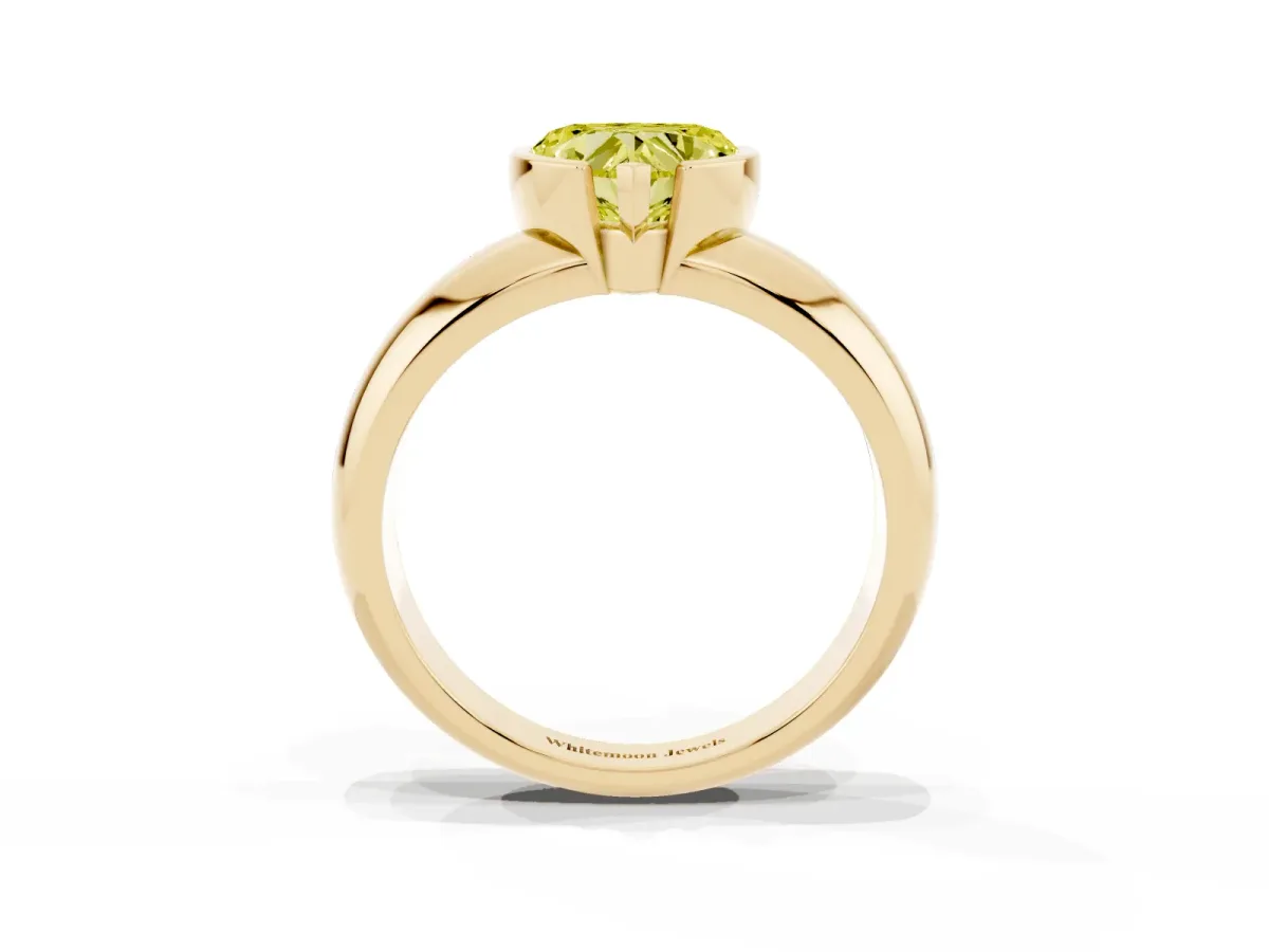 Fancy Yellow Heart Cut Solitaire Tension Set Diamond Ring with Wide Band Yellow gold