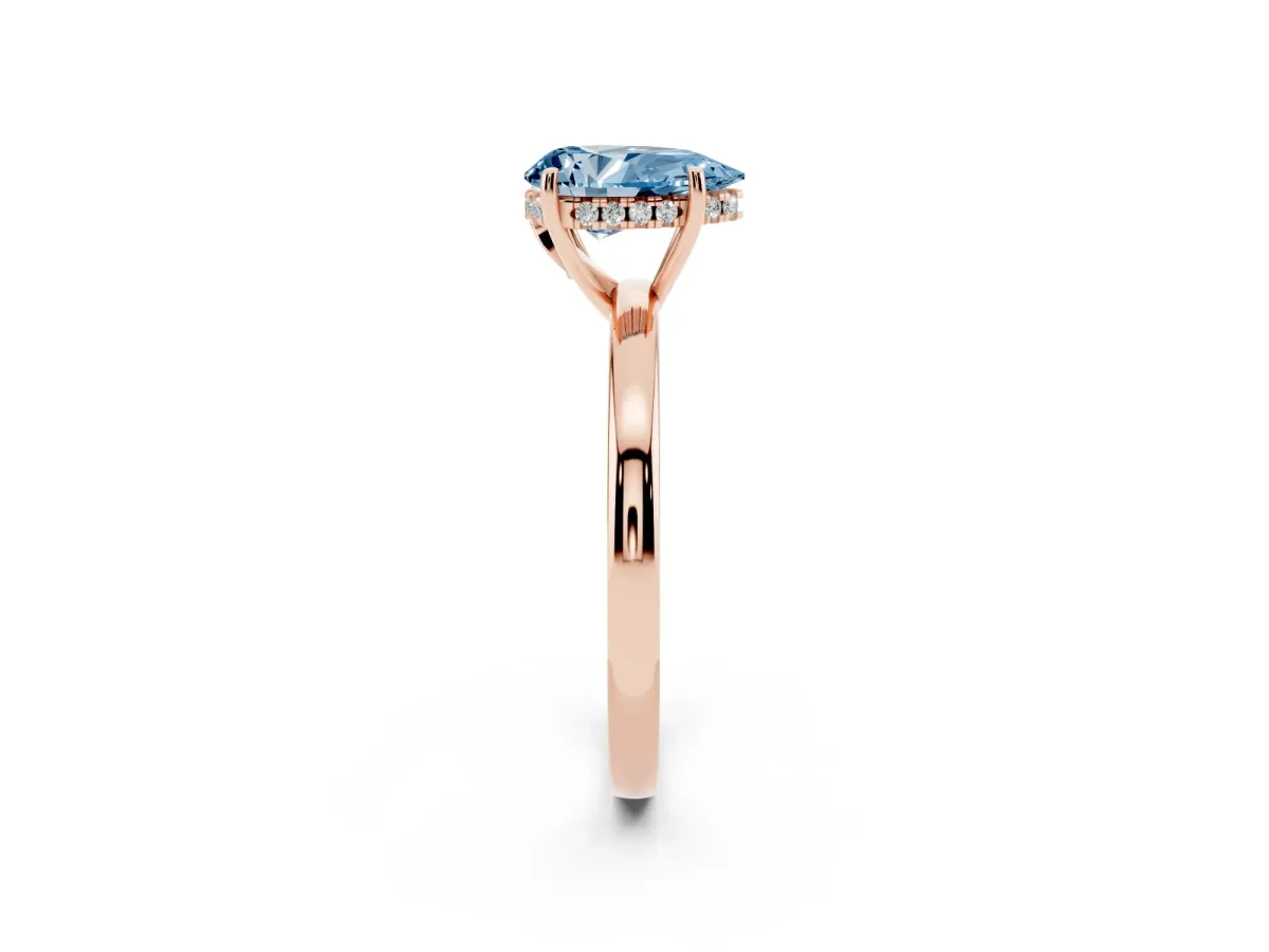 Fancy Blue Pear Cut Solitaire Diamond Ring with Prong Setting and Plain Band Rose gold