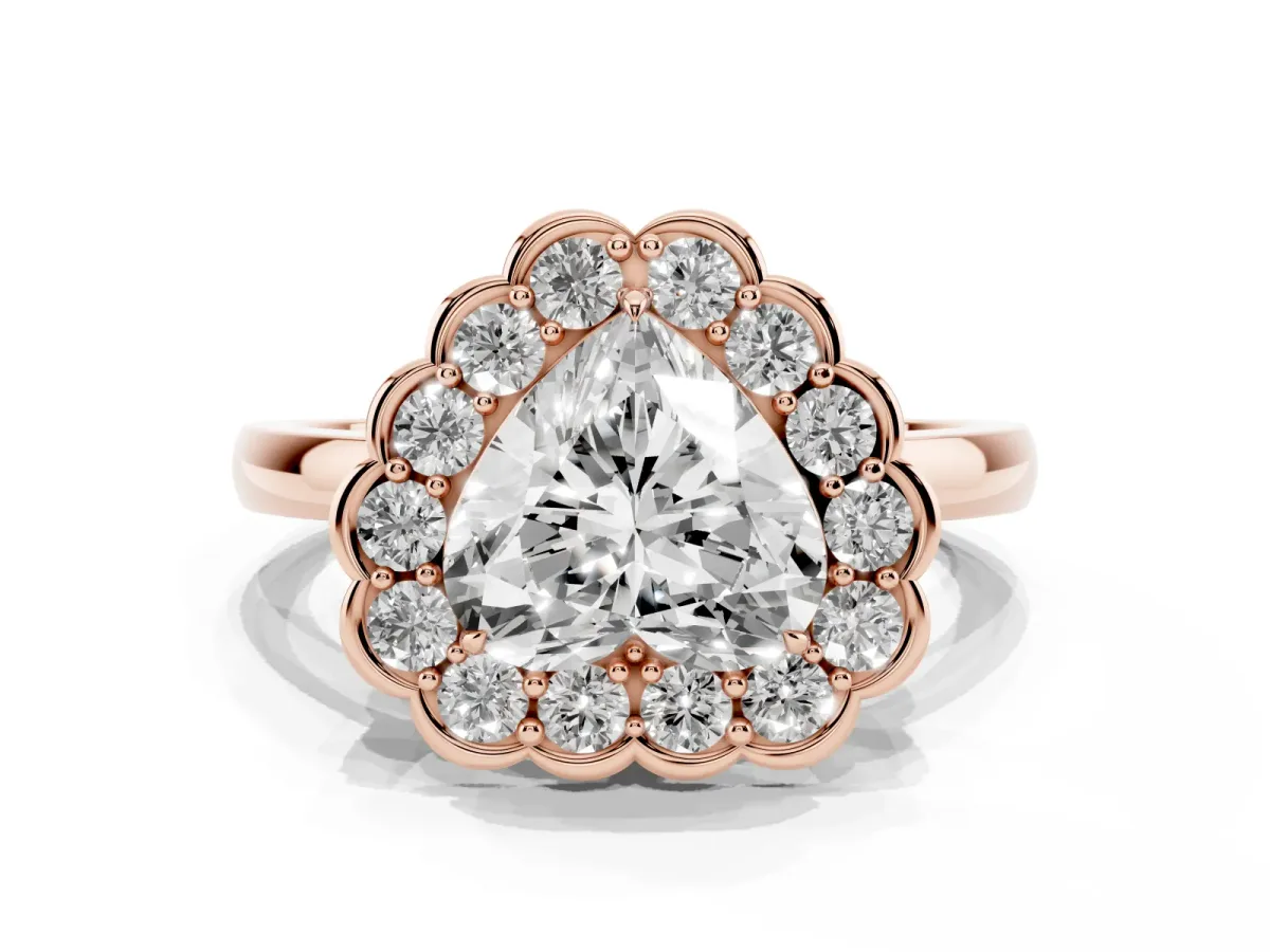 Heart Cut Halo Cluster Diamond Engagement Ring with Solitaire Band and Prong Setting Rose gold