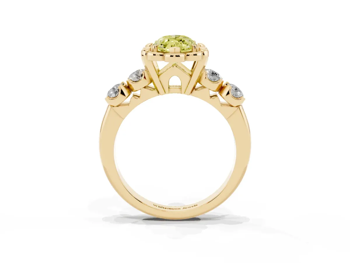 Fancy Yellow Marquise Cut Cut Diamond Floral Halo Engagement Ring with Shared Prong Setting Yellow gold