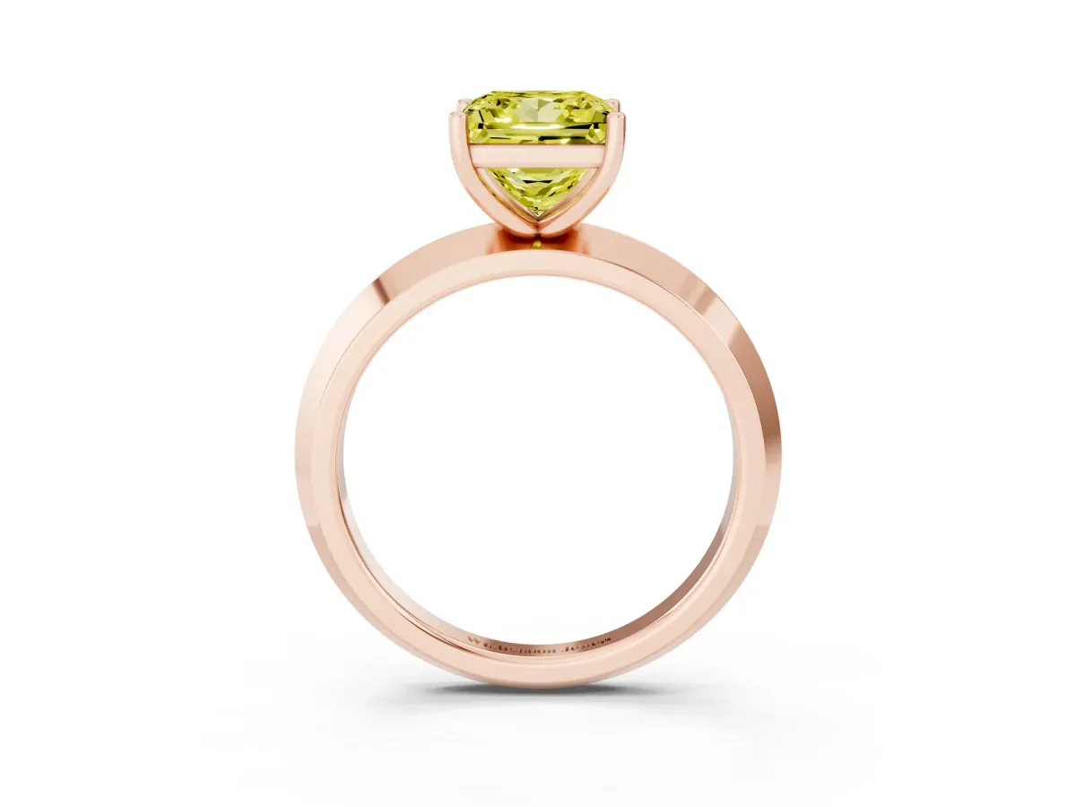 Fancy Yellow Princess Cut Cut Solitaire Engagement Ring with Flat Band and Four-Prong Setting Rose gold
