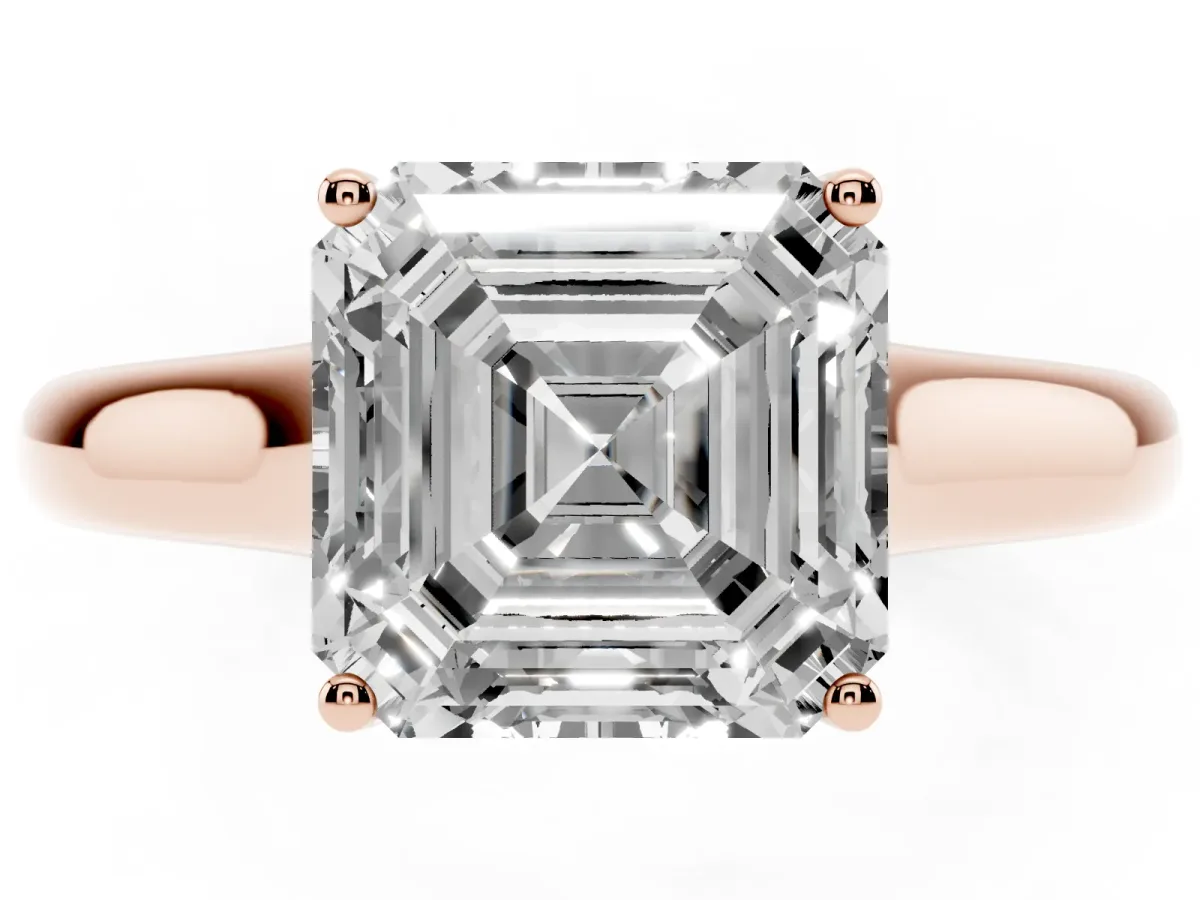 Asscher Cut Solitaire Engagement Ring with Tapered Band and Four-Prong Setting Rose gold