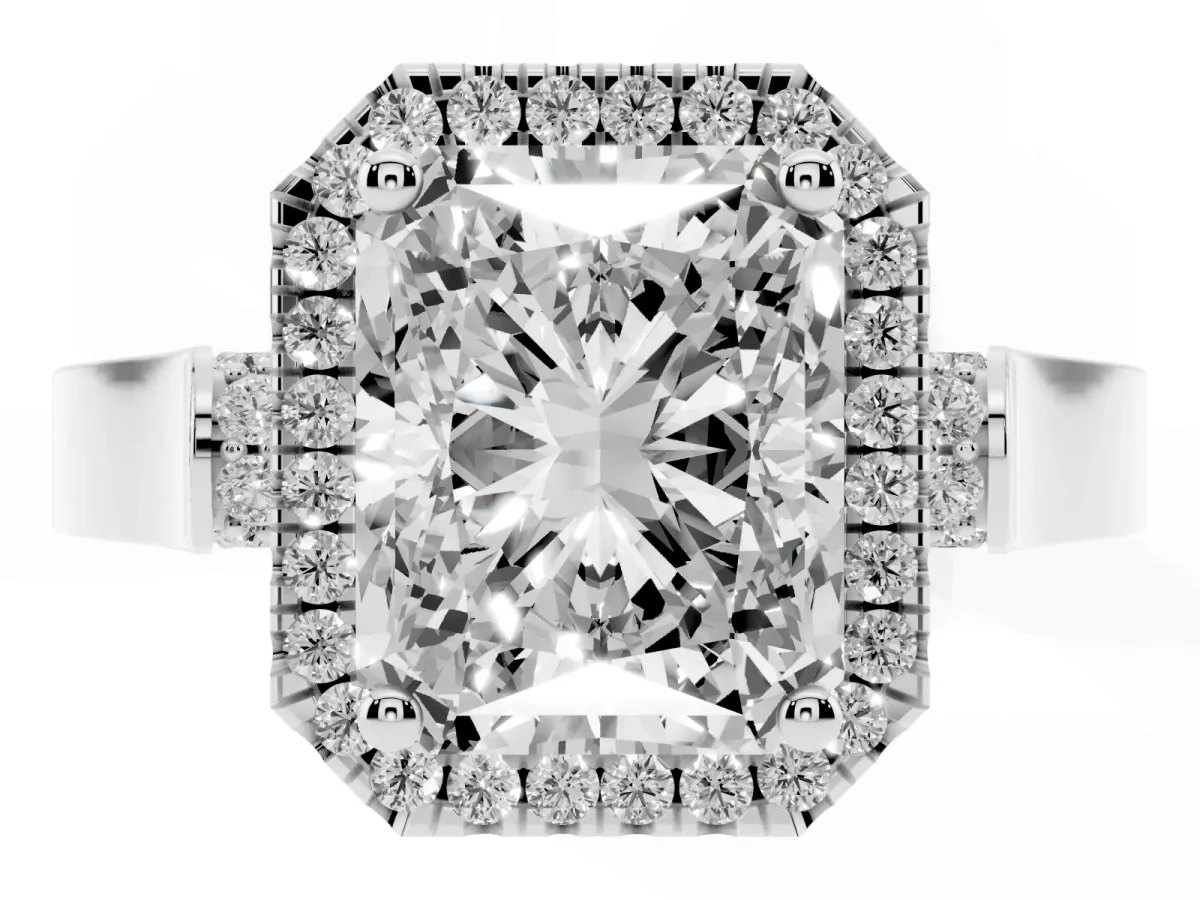 Radiant Cut Halo Round Diamond Twist Band with Four-Prong Setting Silver