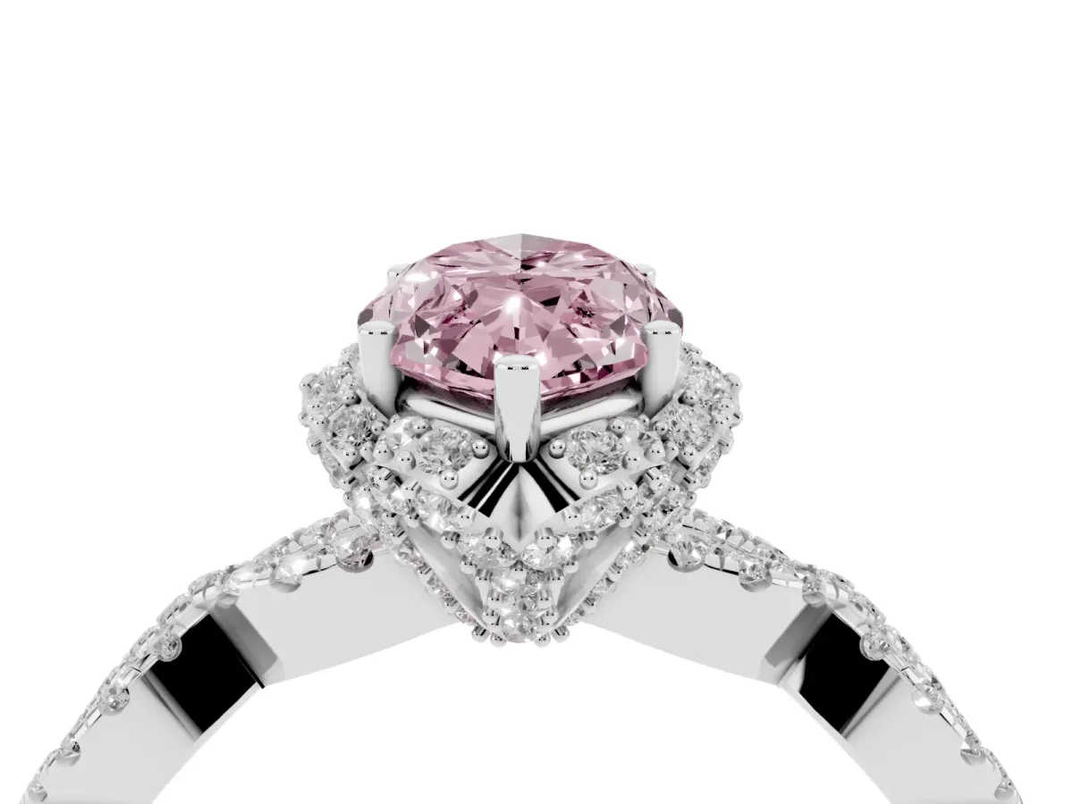 Fancy Pink Marquise Cut Halo Twist Band Solitaire Ring with Six-Prong Setting Silver